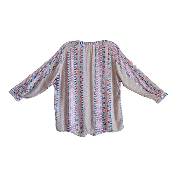 ANTHROPOLOGIE MAEVE Women M Blouse Southwest Button Up 3/4 Sleeve Beige Blue 44" - Picture 8 of 8